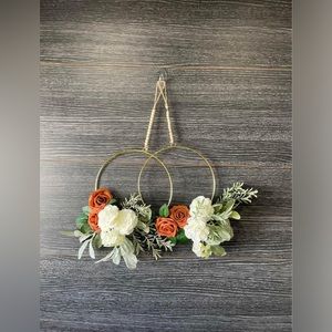 Two Faux Floral Hoop Wall Hangings
